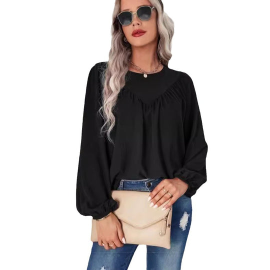 Damen lässige Bluse mit Ballonärmeln und feiner Struktur Fudus