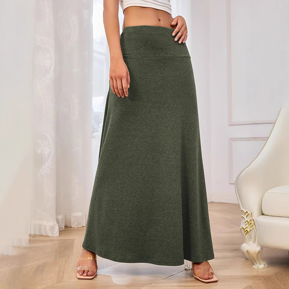 Damen Langer Fließender Rock mit Elastischem Bund