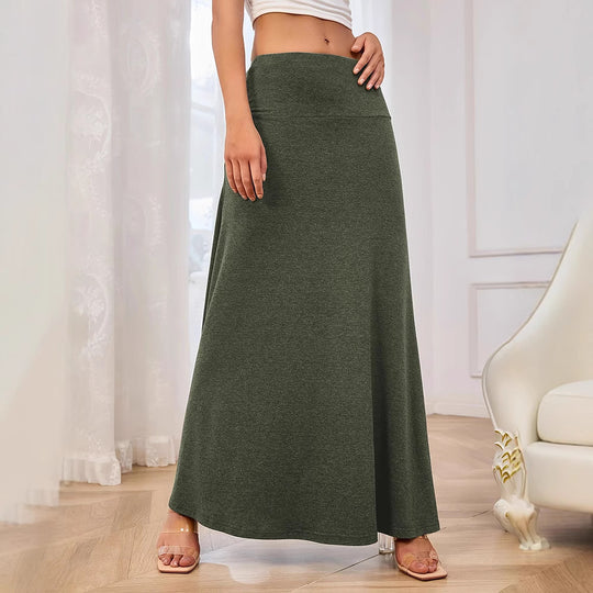 Damen Langer Fließender Rock mit Elastischem Bund