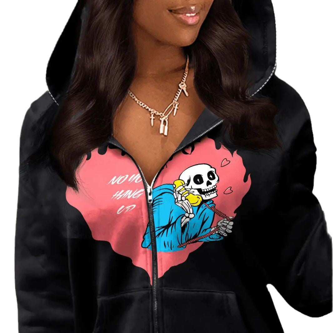 Damen Kapuzenjacke mit kreativem Grafikdruck und Kängurutaschen Fudus