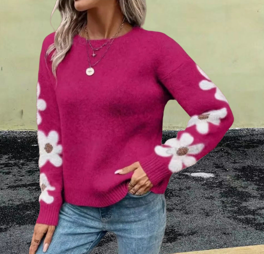 Damen kuscheliger Pullover mit floralen Applikationen Fudus