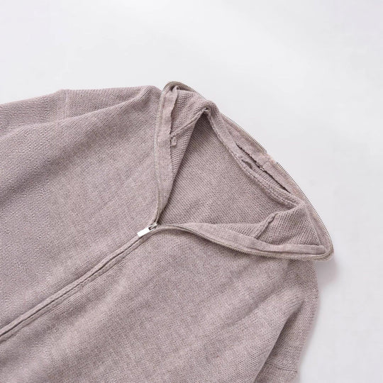 Damen kuscheliger Strickpullover mit Kapuze und Reißverschluss Fudus