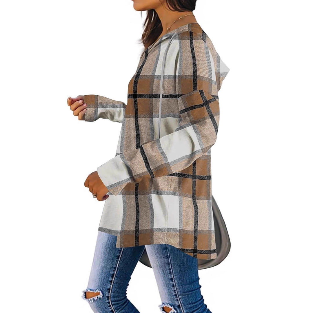 Damen Hoodie mit Karo-Design und V-Ausschnitt Fudus