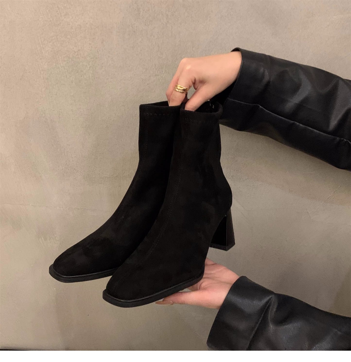 Stiefeletten Damen Wildleder Blockabsatz Stylish