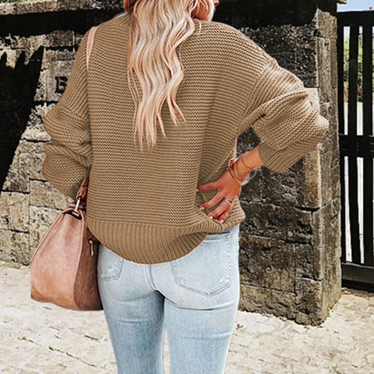 Damen Grobstrickpullover mit hohem Kragen Fudus