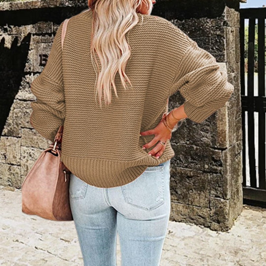 Damen Grobstrickpullover mit hohem Kragen Fudus