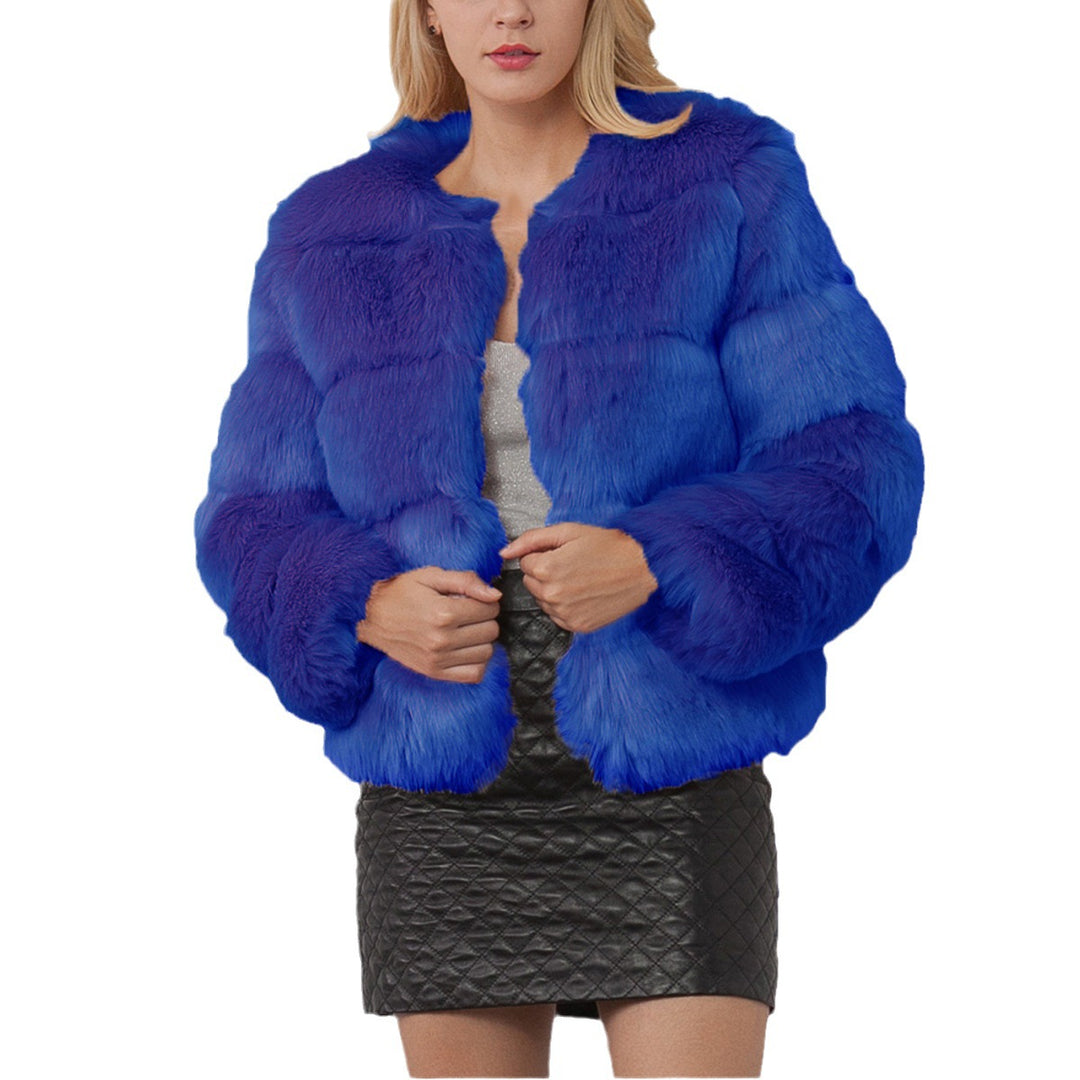 Damen Kurzhaarmantel aus Kunstfell mit Kapuze Fudus