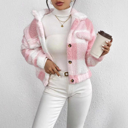 Damen Kurze Fleecejacke im Karomuster Fudus