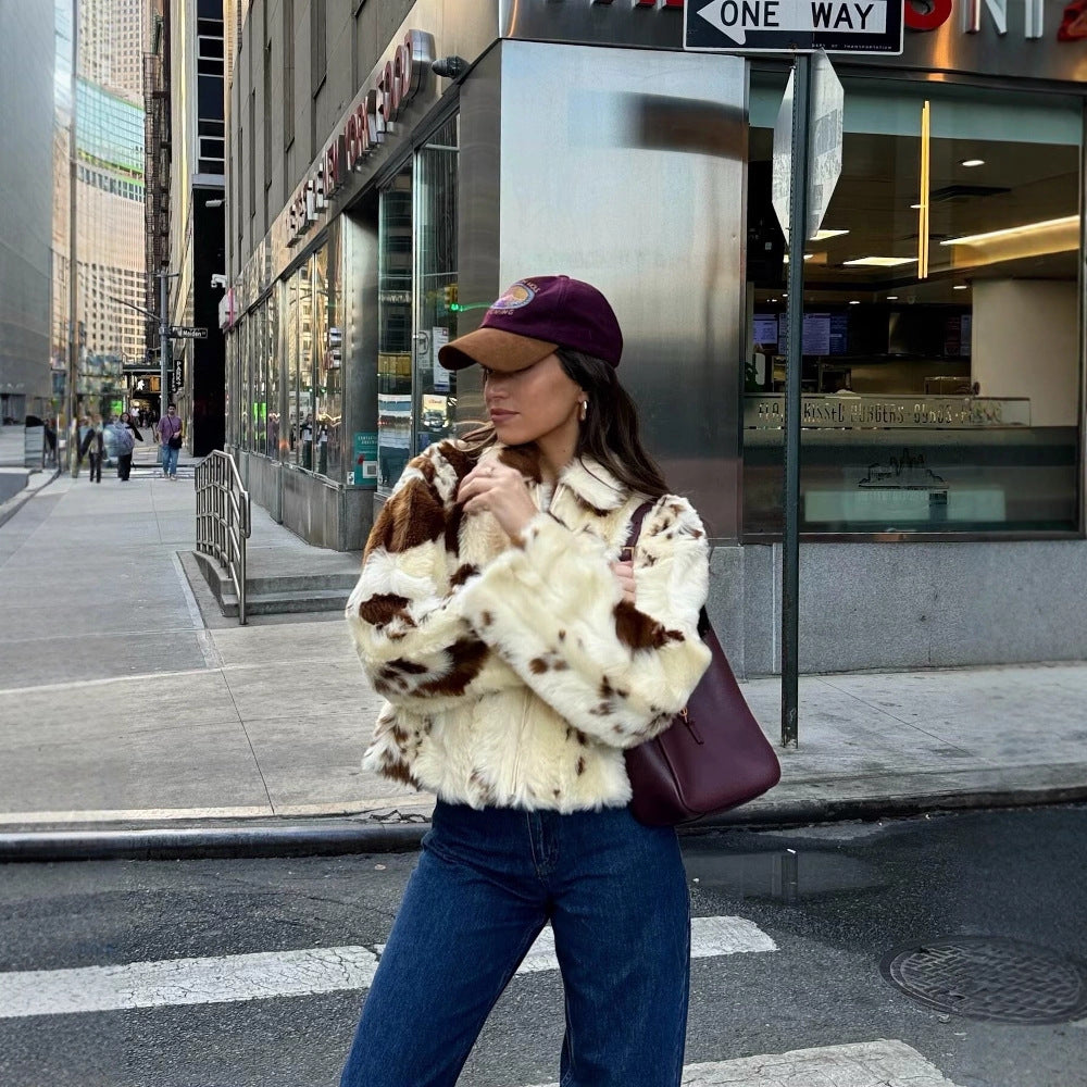 Damen Kunstfelljacke mit modischem Punktmuster Fudus