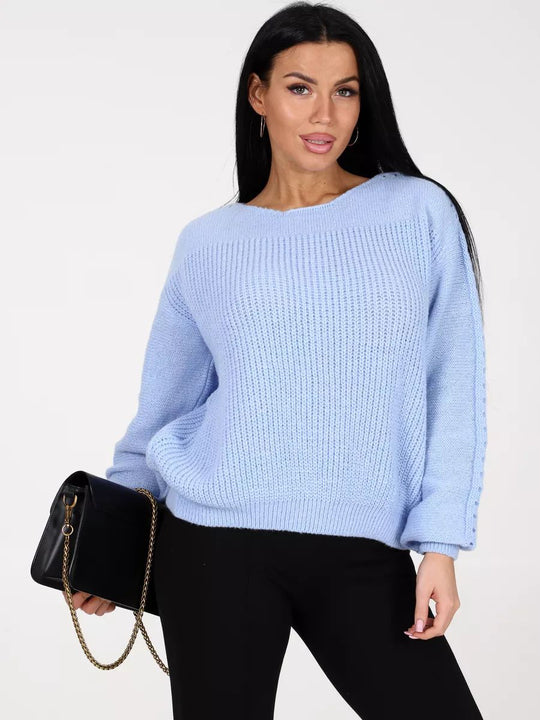 Damen Grobstrickpullover mit eleganten Knopfdetails Fudus