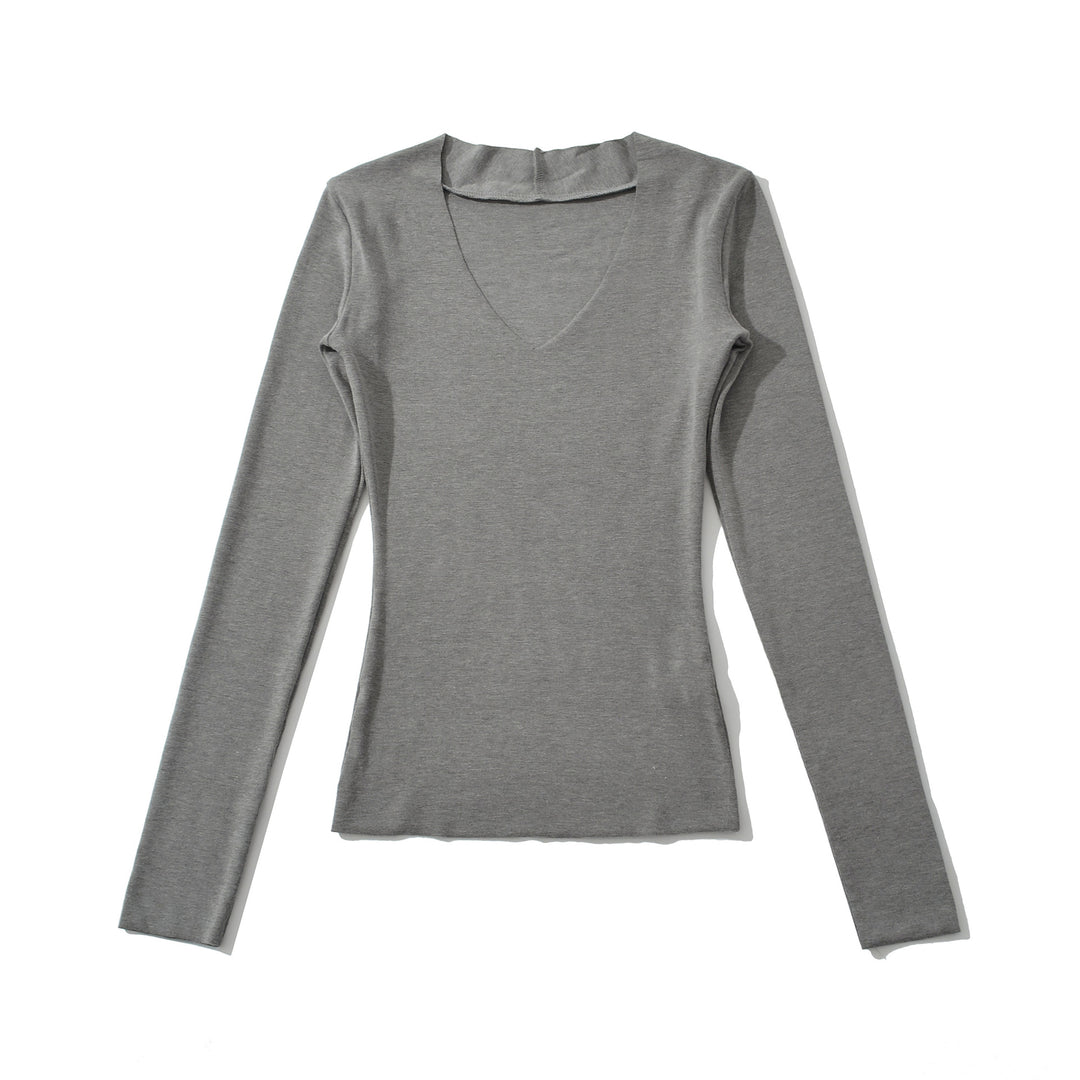Damen langärmliges Oberteil mit V-Ausschnitt und engem Schnitt Fudus