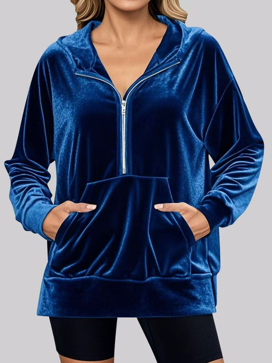 Damen Kuschelige Velours Kapuzenjacke mit Reißverschluss und großzügigen Taschen Fudus