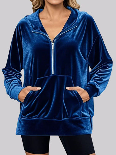 Damen Kuschelige Velours Kapuzenjacke mit Reißverschluss und großzügigen Taschen Fudus
