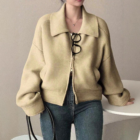 Damen lässige Oversize-Jacke mit durchgehendem Reißverschluss und Taschen Fudus