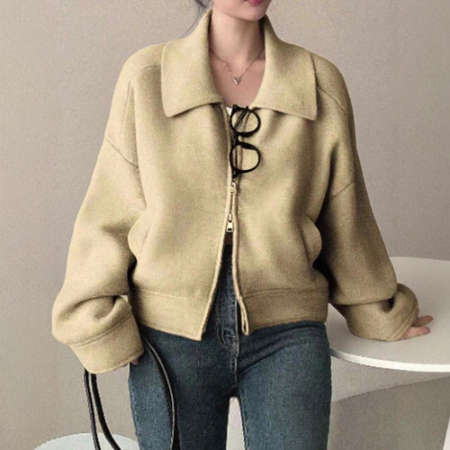 Damen lässige Oversize-Jacke mit durchgehendem Reißverschluss und Taschen Fudus