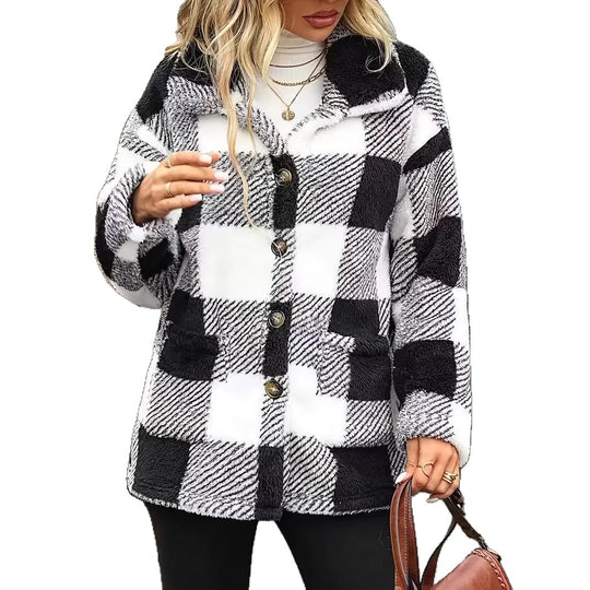 Damen Kuschelige Karofleecejacke im Casual-Stil Fudus