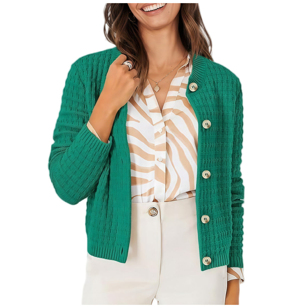 Damen lässige Strickjacke mit dekorativen Knöpfen Fudus