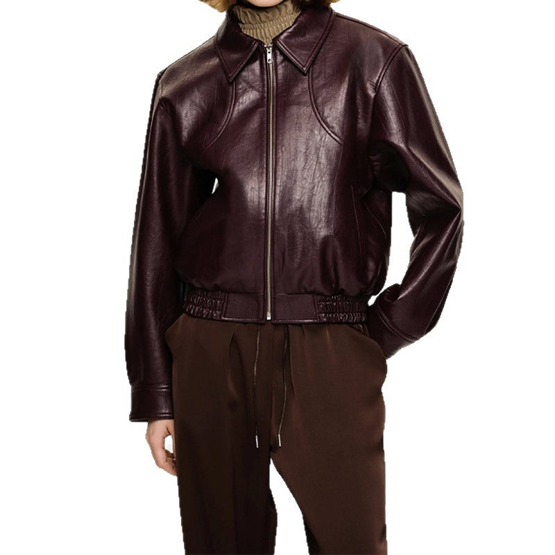 Damen Kunstlederjacke im sportlichen Schnitt mit elastischen Bündchen Fudus