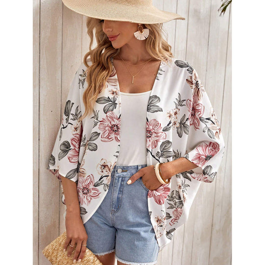 Damen Modischer Kimono mit floralem Design und weit geschnittenen Ärmeln Fudus
