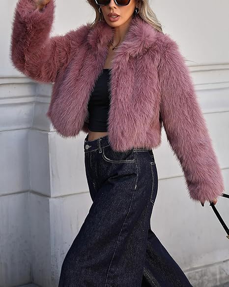 Damen Kurze Kunstpelzjacke mit weichem Fell und eleganter Silhouette Fudus