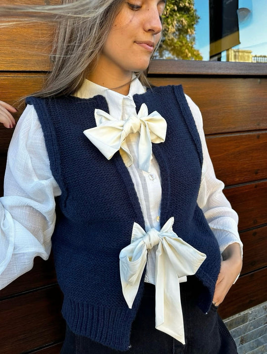 Damen Langärmliger Strickpullover mit Rückenschleifen Fudus