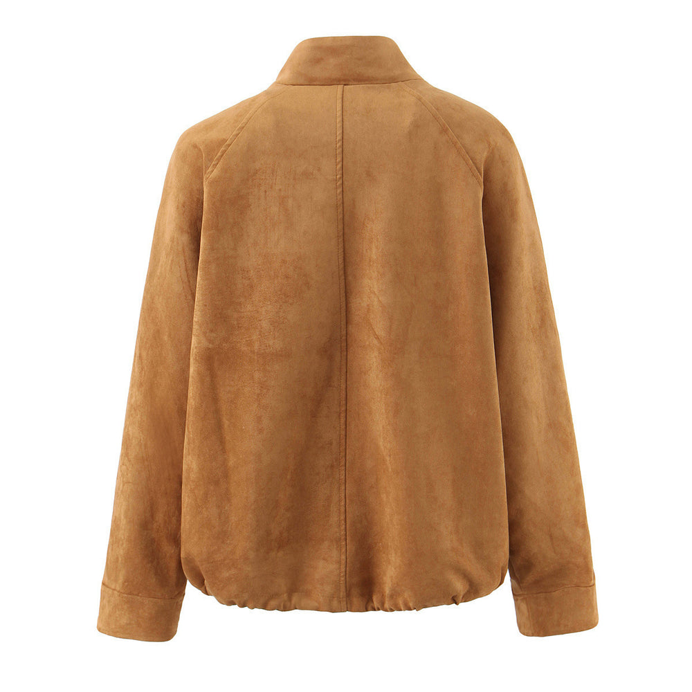 Damen Kunstlederjacke mit elegantem Stehkragen und regulierbarem Saum Fudus