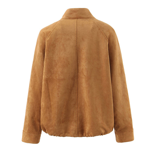 Damen Kunstlederjacke mit elegantem Stehkragen und regulierbarem Saum Fudus