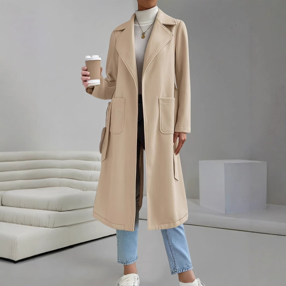 Damen klassischer, eleganter Trenchcoat mit Taillengürtel und dezenten Taschen Fudus
