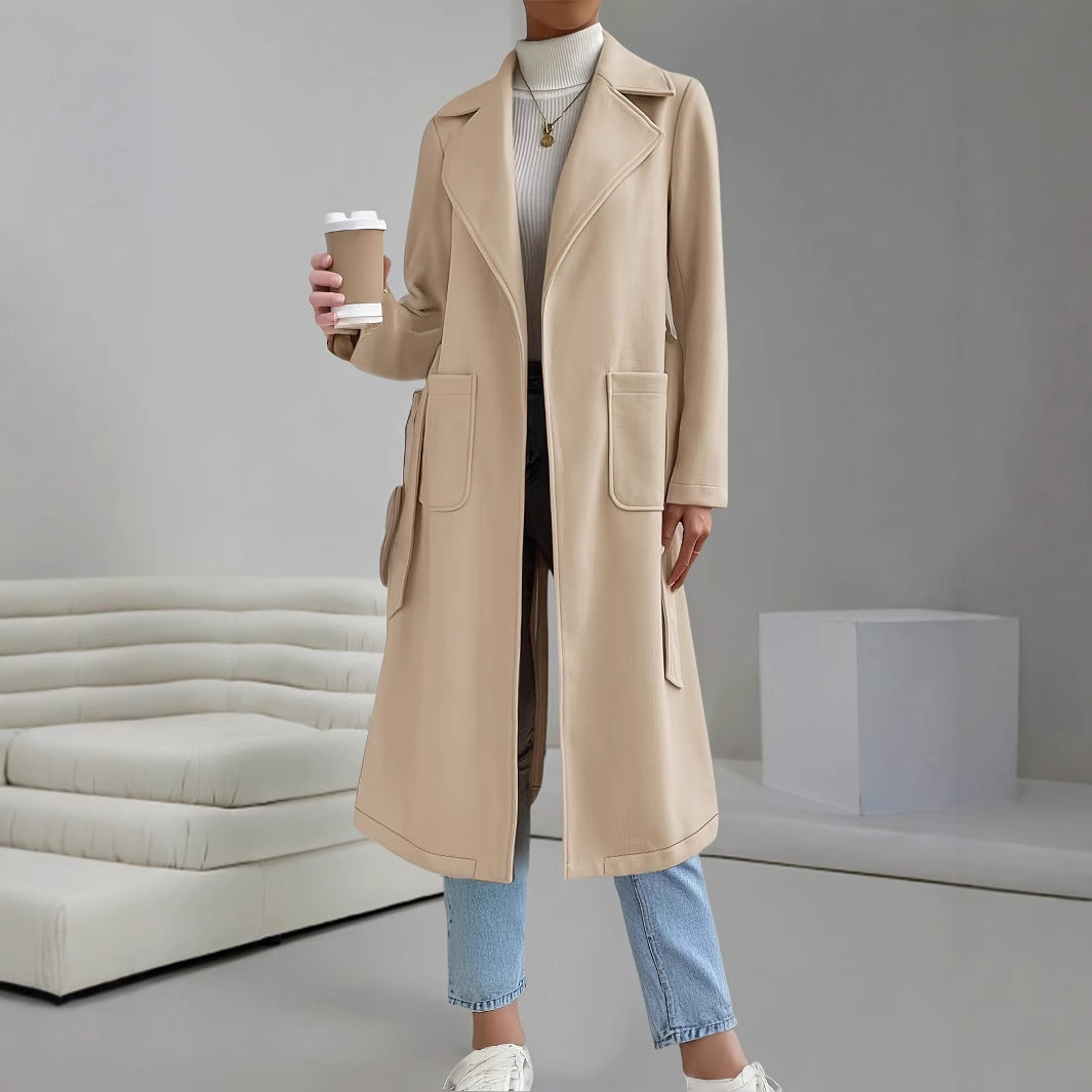 Damen klassischer, eleganter Trenchcoat mit Taillengürtel und dezenten Taschen Fudus