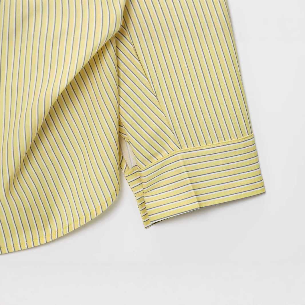 Damen lässige Bluse mit Streifenmuster und umschlagbaren Ärmeln Fudus