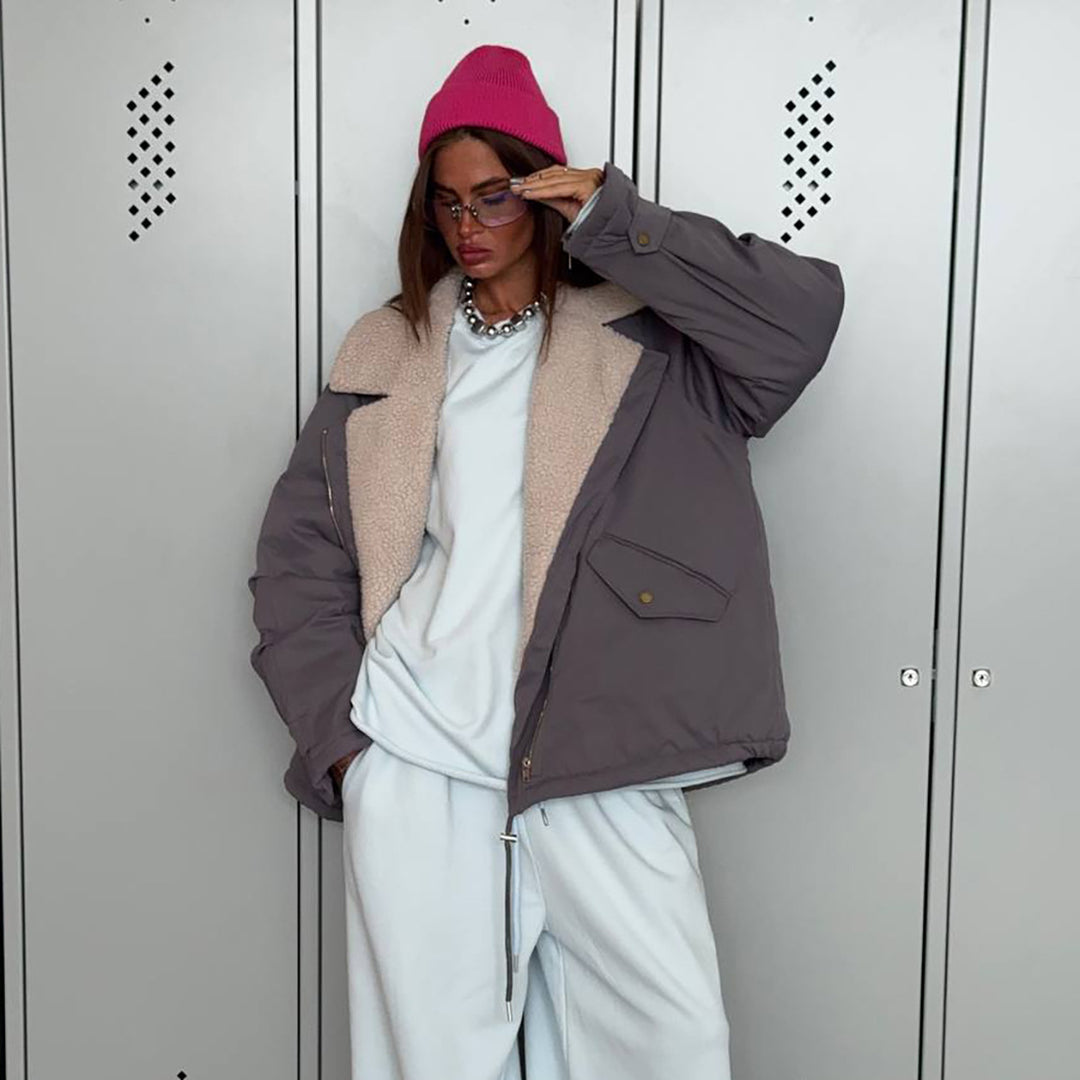 Damen lässige Steppjacke mit gefüttertem Kragen und praktischen Taschen Fudus