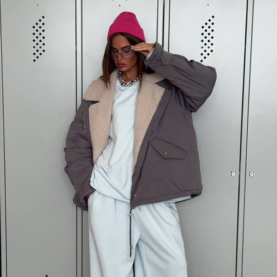 Damen lässige Steppjacke mit gefüttertem Kragen und praktischen Taschen Fudus