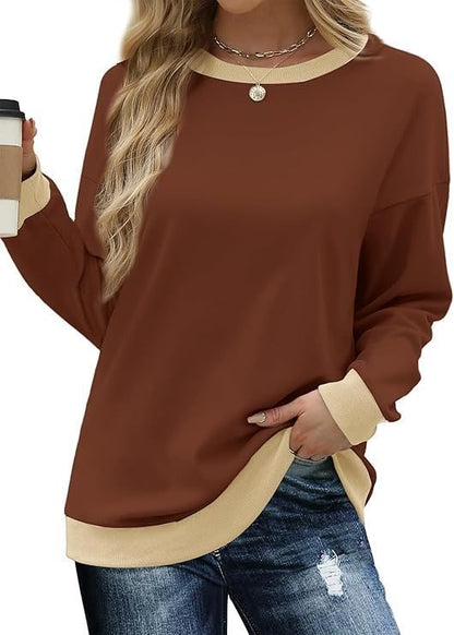 Damen lässiger Sweatshirt mit kontrastierenden Bündchen Fudus