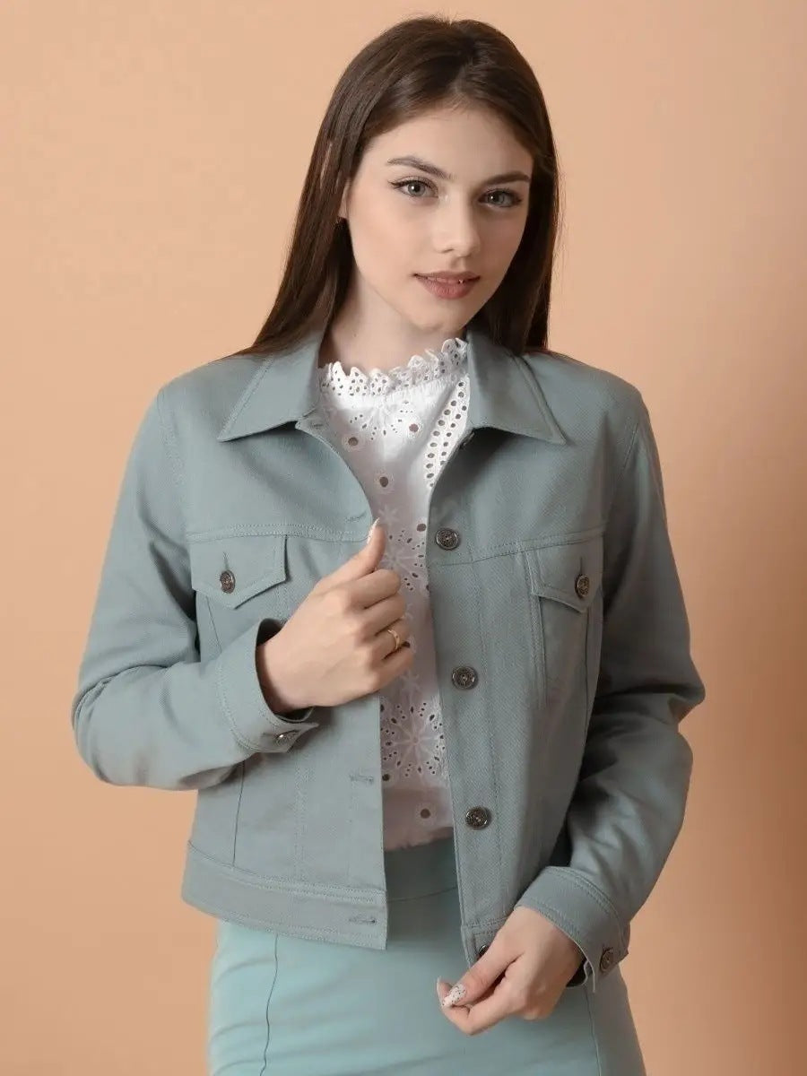 Damen Jeansjacke mit modernem Schnitt und dekorativen Knopfdetails Fudus