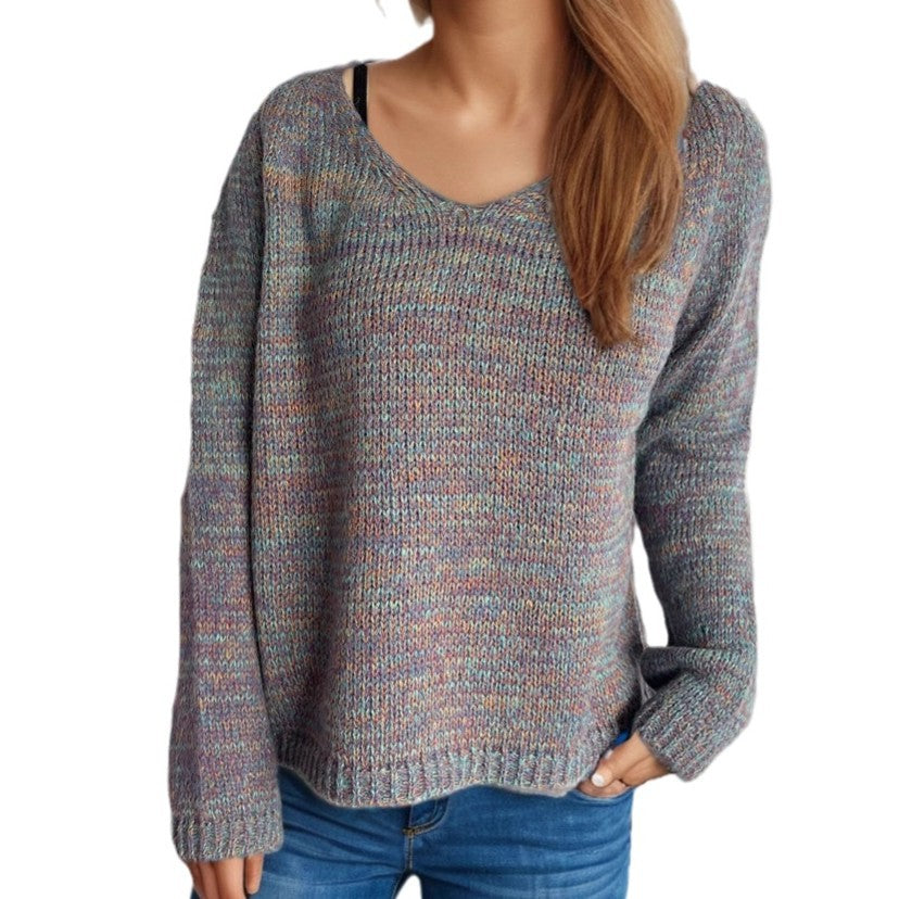 Damen lässiger V-Ausschnitt Pullover mit strukturiertem Maschenmuster Fudus