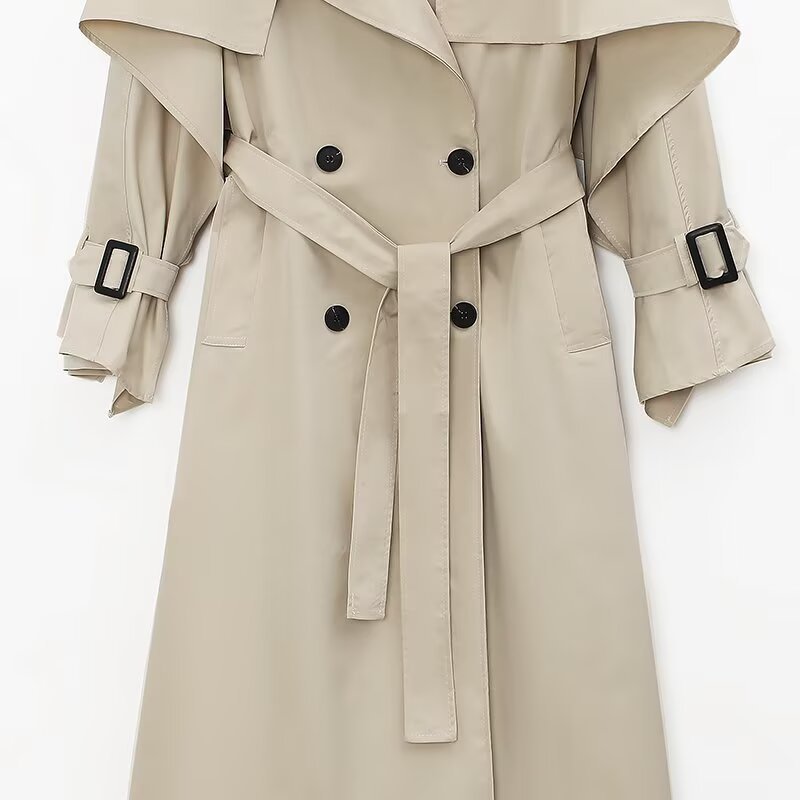 Damen klassischer Trenchcoat mit Überwurfkragen und doppelter Knopfreihe Fudus