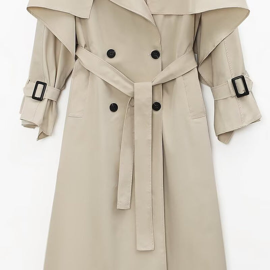 Damen klassischer Trenchcoat mit Überwurfkragen und doppelter Knopfreihe Fudus