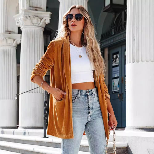 Damen Langer Cardigan mit Taschen und offenem Schnitt Fudus