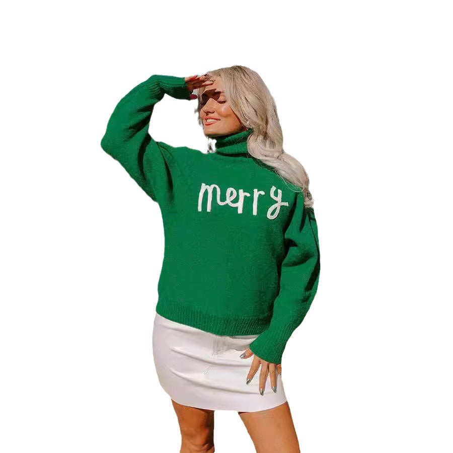 Damen Rollkragenpullover mit lustigem Weihnachtsmotiv Fudus