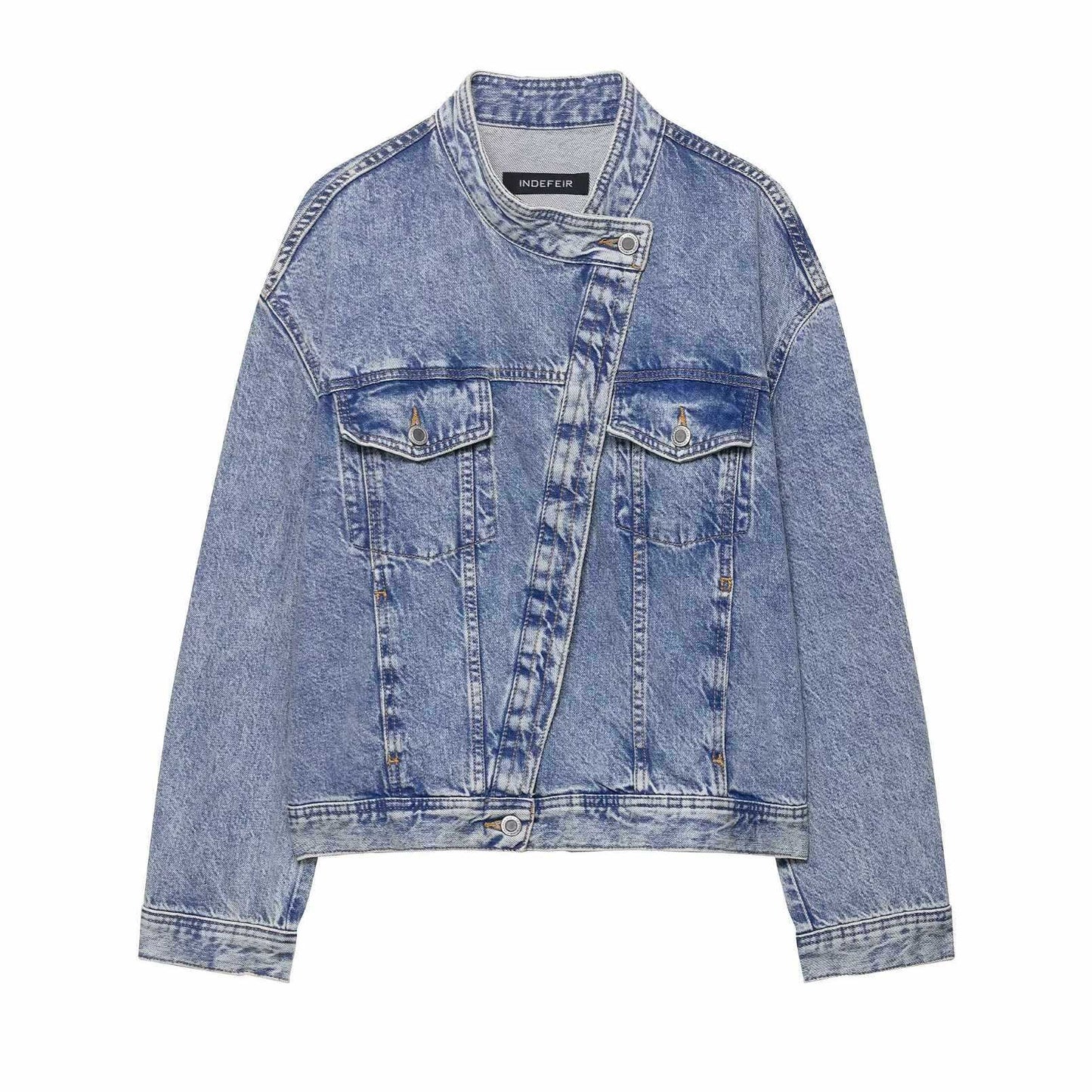 Damen Jeansjacke mit asymmetrischem Schnitt und praktischen Taschen Fudus