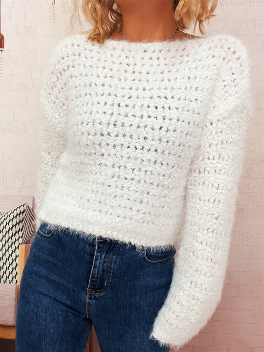 Damen kuscheliger Strickpullover mit auffälligem Flauschdesign und weitem Schnitt Fudus
