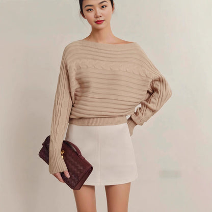 Damen Hübscher, lässiger Strickpullover mit breiten Ärmeln Fudus