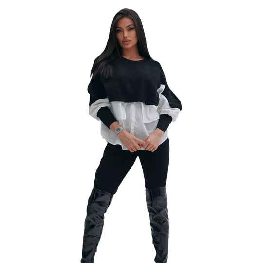 Damen modischer cropped Pullover mit innovativen Layering-Details Fudus