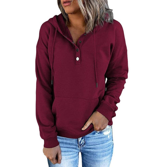 Damen Hoodie mit Knopfdetails und praktischen Taschen Fudus