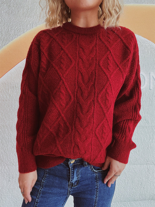 Damen Grobstrickpullover mit elegantem Zopfdesign und lässigem Schnitt Fudus