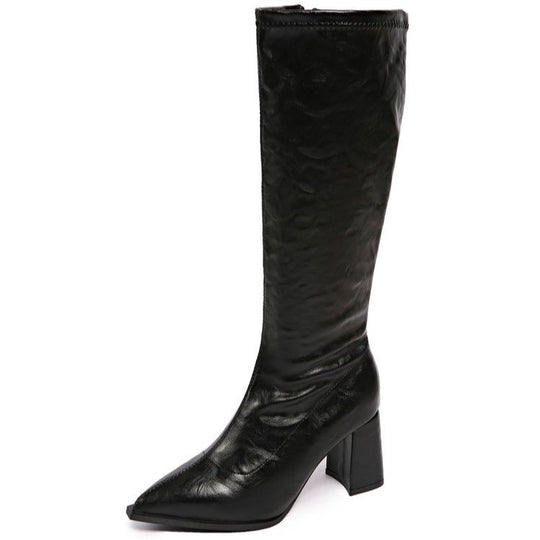 Damen hochmodische Stiefel mit blockiertem Absatz und spitzem Zehenbereich Fudus