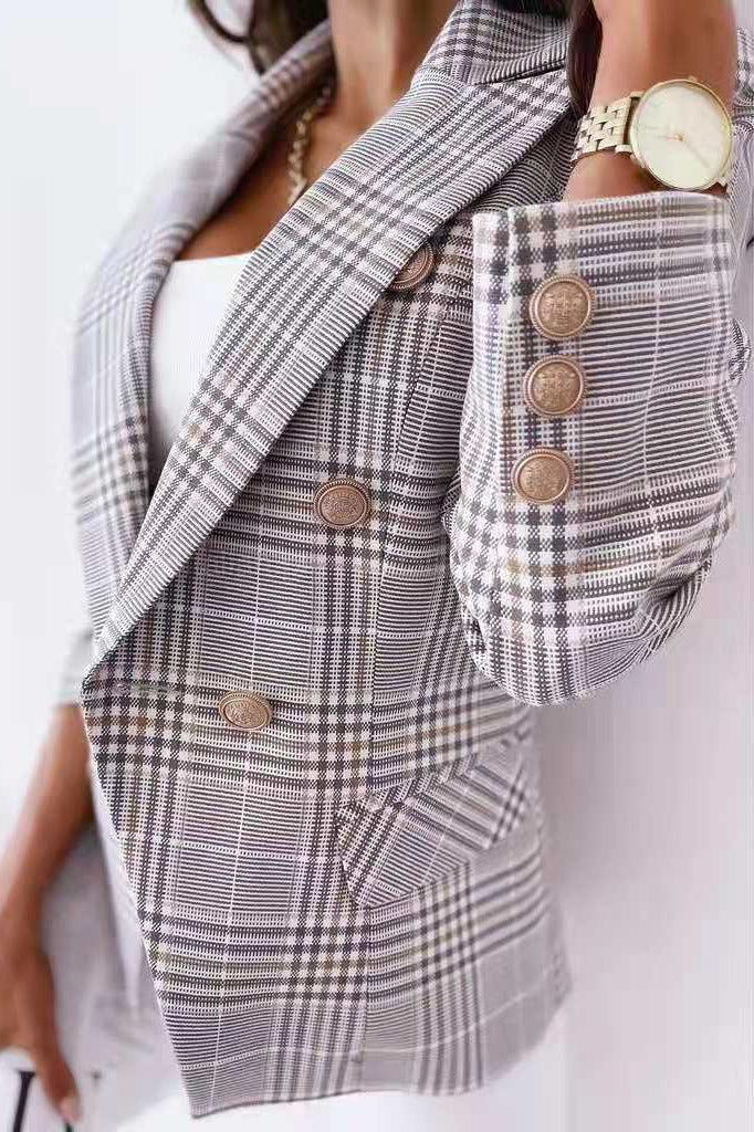 Damen Modischer Karierter Blazer Fudus
