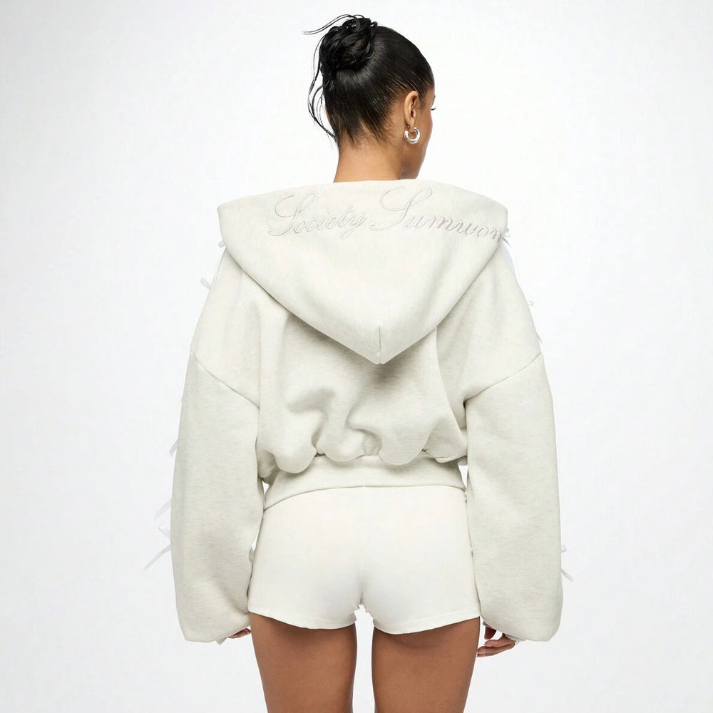 Damen lässige Bomberjacke mit dekorativen Schleifen Fudus