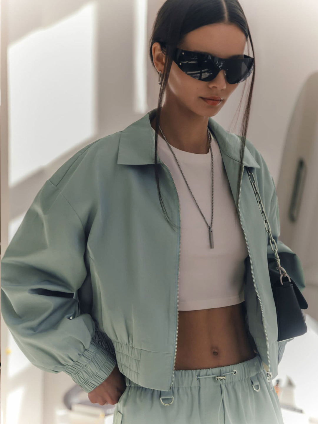 Damen lässige Bomberjacke mit elastischen Bündchen und modernem Schnitt Fudus