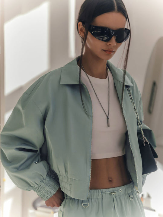 Damen lässige Bomberjacke mit elastischen Bündchen und modernem Schnitt Fudus